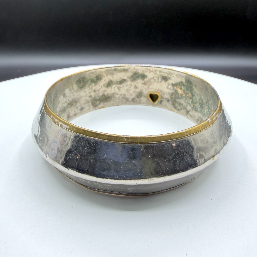 Two Tone Silver Gold Tone Wide Domed Bangle Bracelet Boho Statement Jewelry Gift